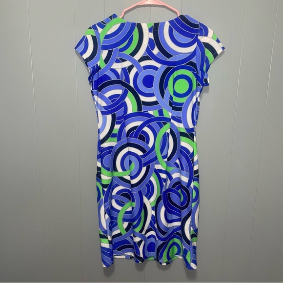 Jude Connally Blue Art Deco Cap Short Sleeve Knee Length Dress Small - Picture 5 of 5